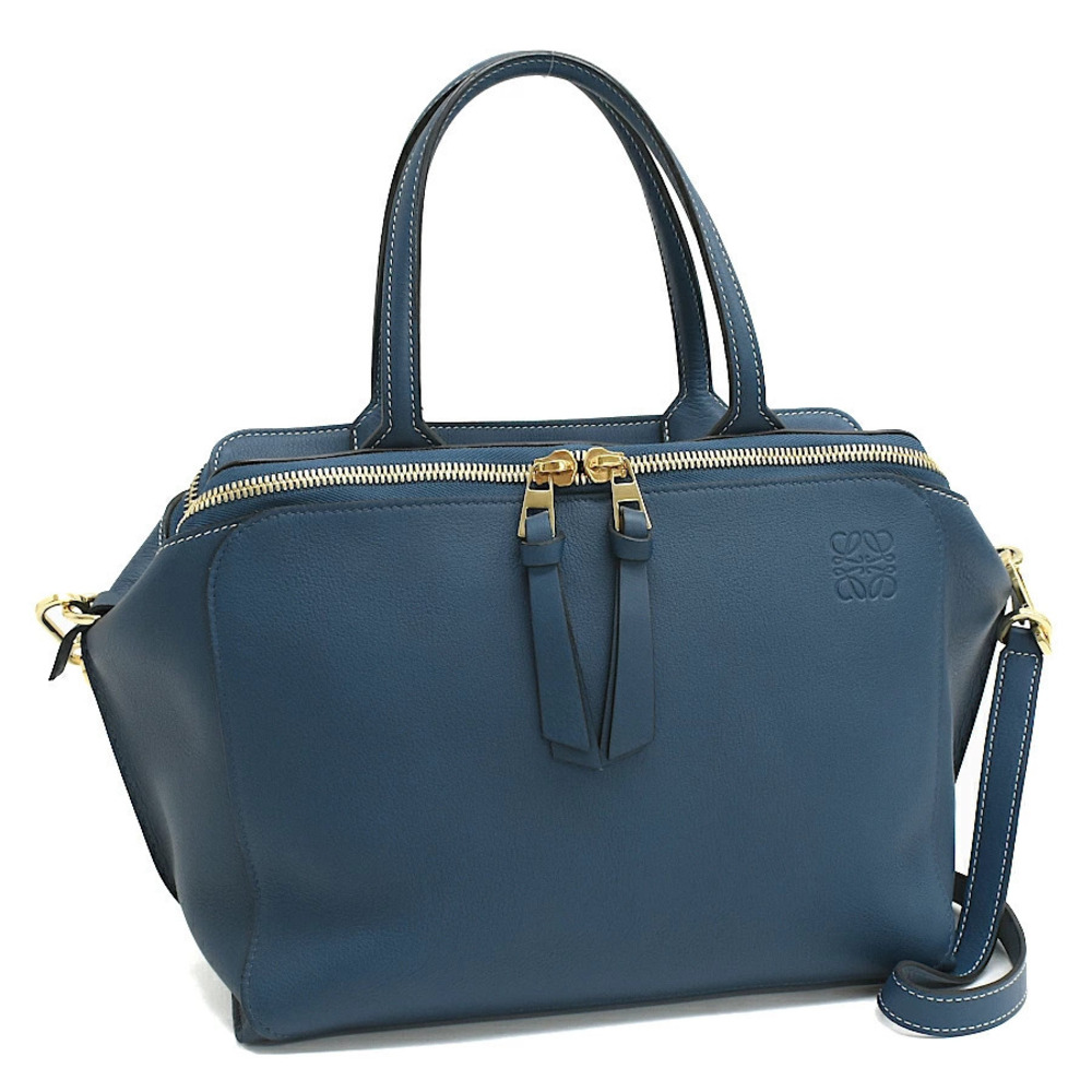 Loewe Anagram Zipper Bag Handbag Strap Leather Deep Blue